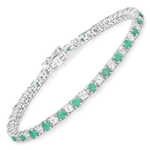 5.77 Carat Genuine Emerald and White Topaz Bracelet in Sterling Silver