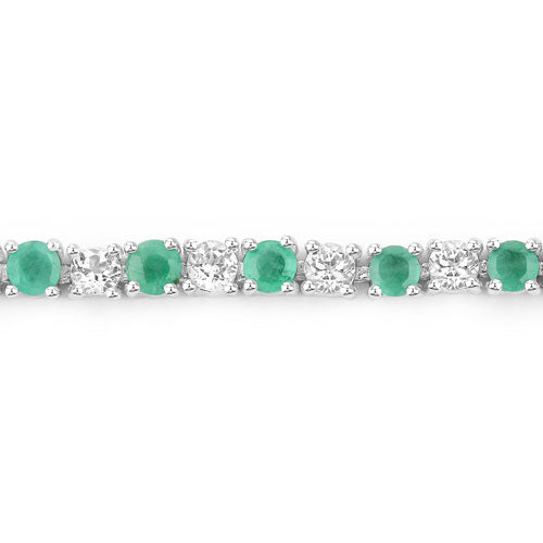 5.77 Carat Genuine Emerald and White Topaz Bracelet in Sterling Silver