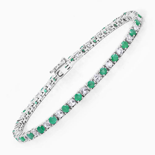5.77 Carat Genuine Emerald and White Topaz Bracelet in Sterling Silver
