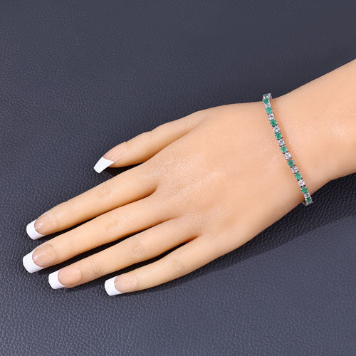 5.77 Carat Genuine Emerald and White Topaz Bracelet in Sterling Silver