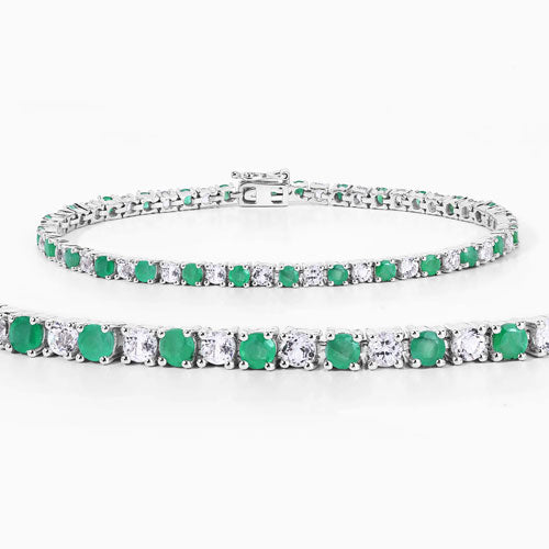 5.77 Carat Genuine Emerald and White Topaz Bracelet in Sterling Silver