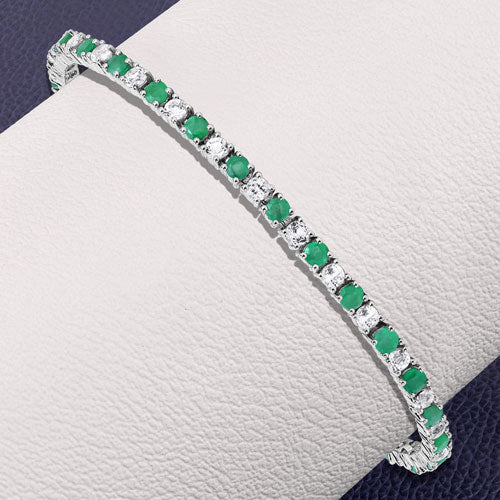 5.77 Carat Genuine Emerald and White Topaz Bracelet in Sterling Silver