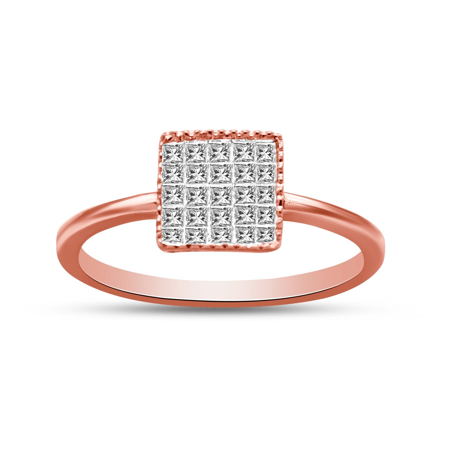 10K Rose Gold 1/3 Cttw Princess Cut Diamond Engagement Ring - Size 7