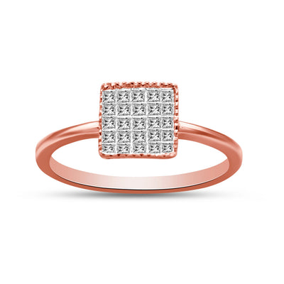 Bague de fiançailles en diamant taille princesse en or rose 10K 1/3 Cttw - Taille 7