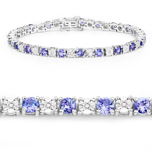 5.44 Carat Genuine Tanzanite and White Diamond Bracelet