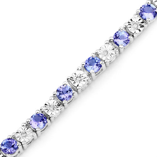 5.44 Carat Genuine Tanzanite and White Diamond Bracelet