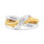 Anillo de bypass de diamantes de corte redondo en oro amarillo y blanco de 10K