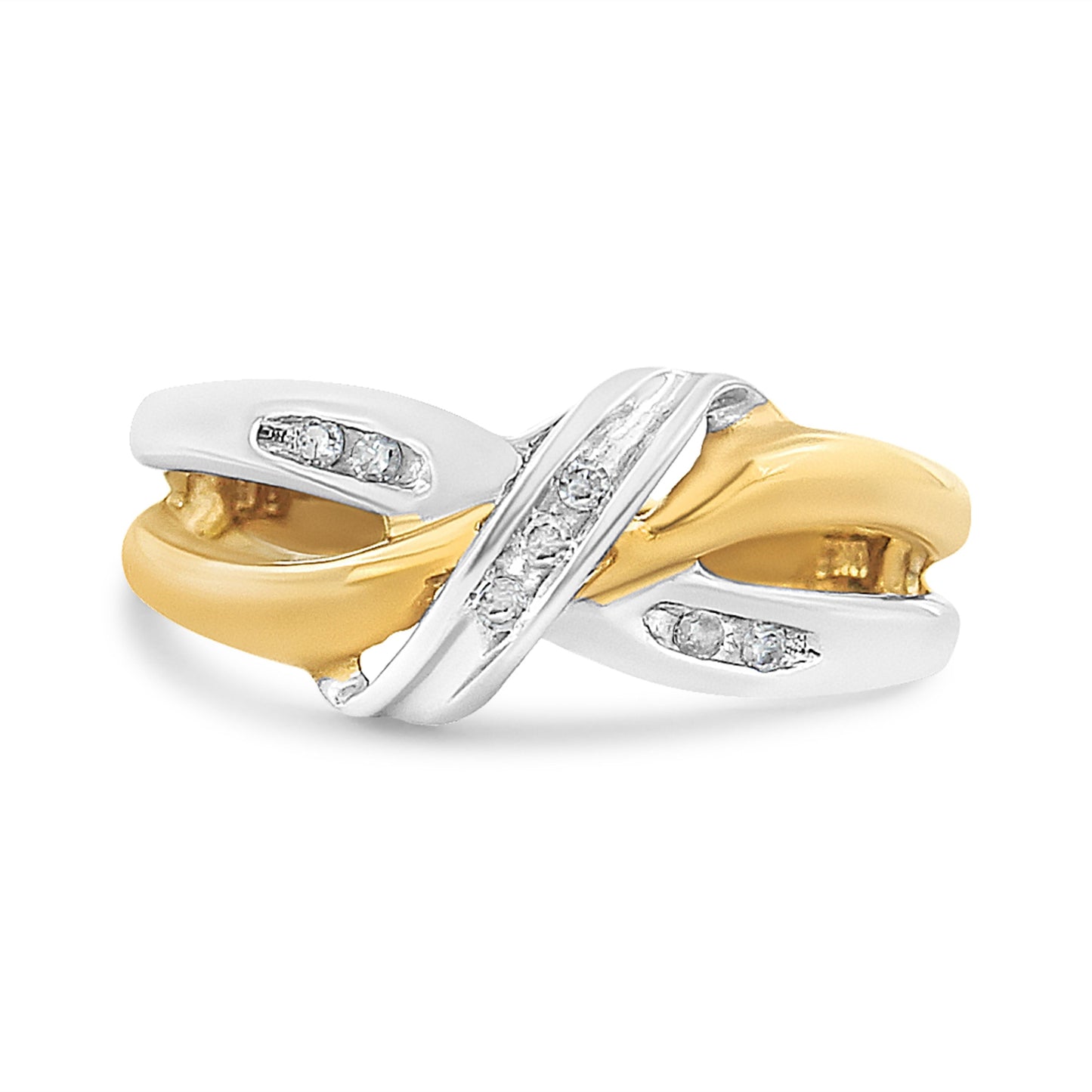Anillo de bypass de diamantes de corte redondo en oro amarillo y blanco de 10K
