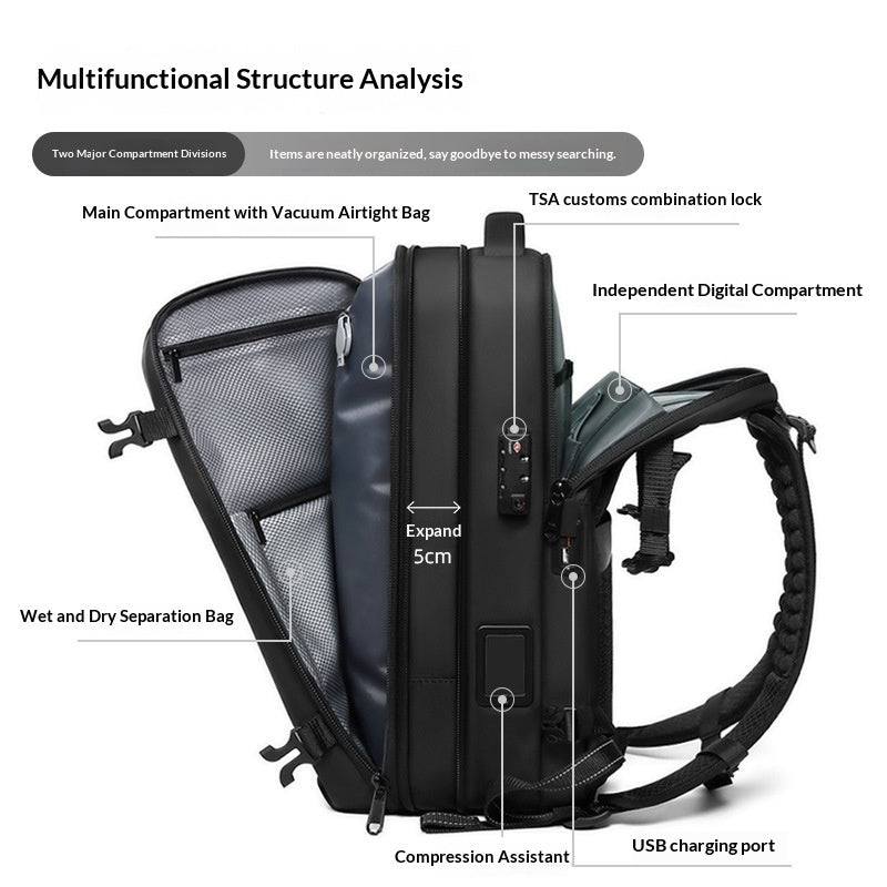 Sac à dos de voyage compressé pour hommes à grande capacité