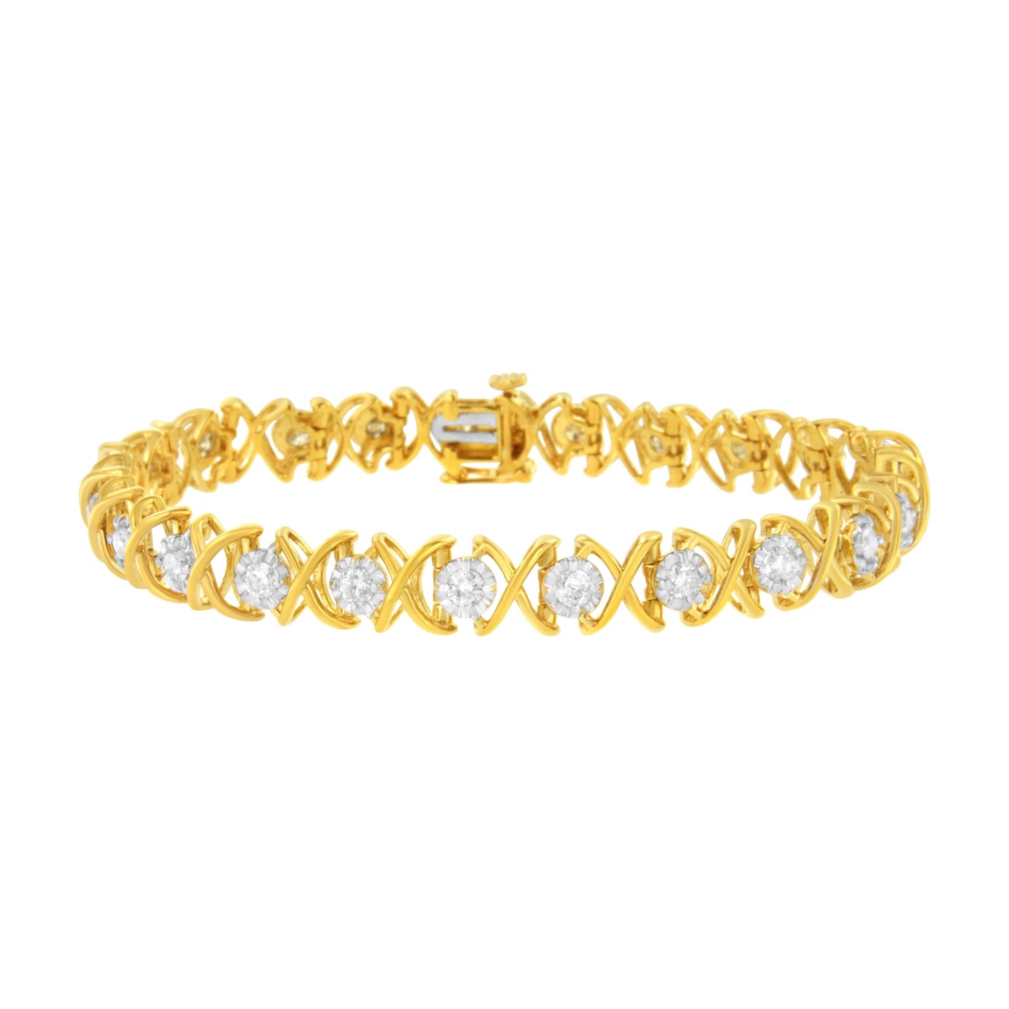 10K Yellow Gold Plated Sterling Silver Diamond XOXO Bracelet - Size 7.25"