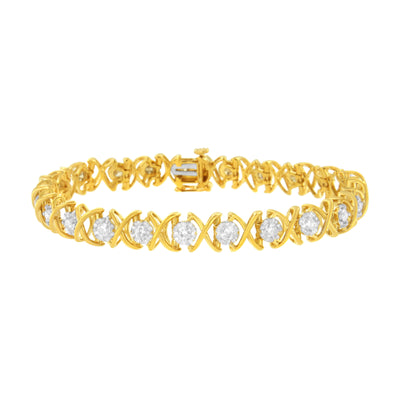 Bracelet XOXO en Argent Sterling Plaqué Or Jaune 10K avec Diamants - Taille 7,25"