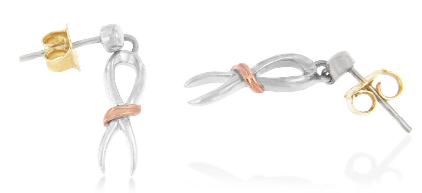 Boucles d'oreilles pendantes en argent sterling .925 plaqué or 10K à deux tons