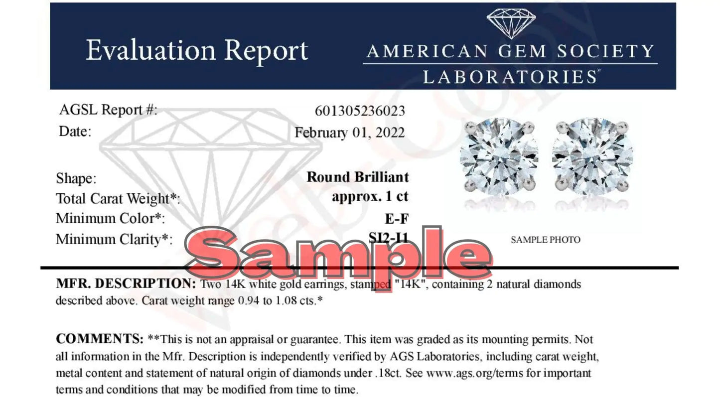 AGS Certified 14K White Gold 1.0 Cttw Diamond Stud Earrings