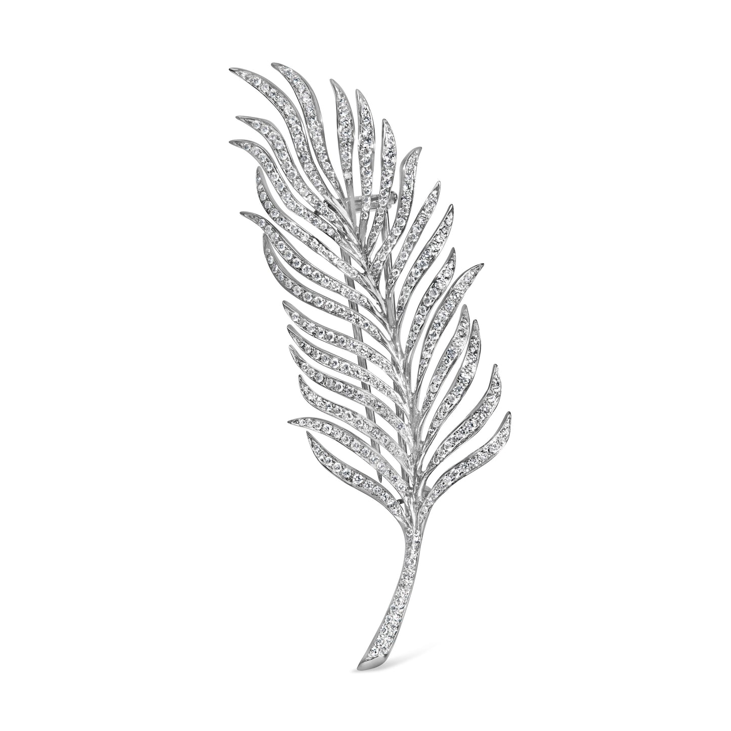 Broche épingle en diamant et or blanc 18K en forme de plume