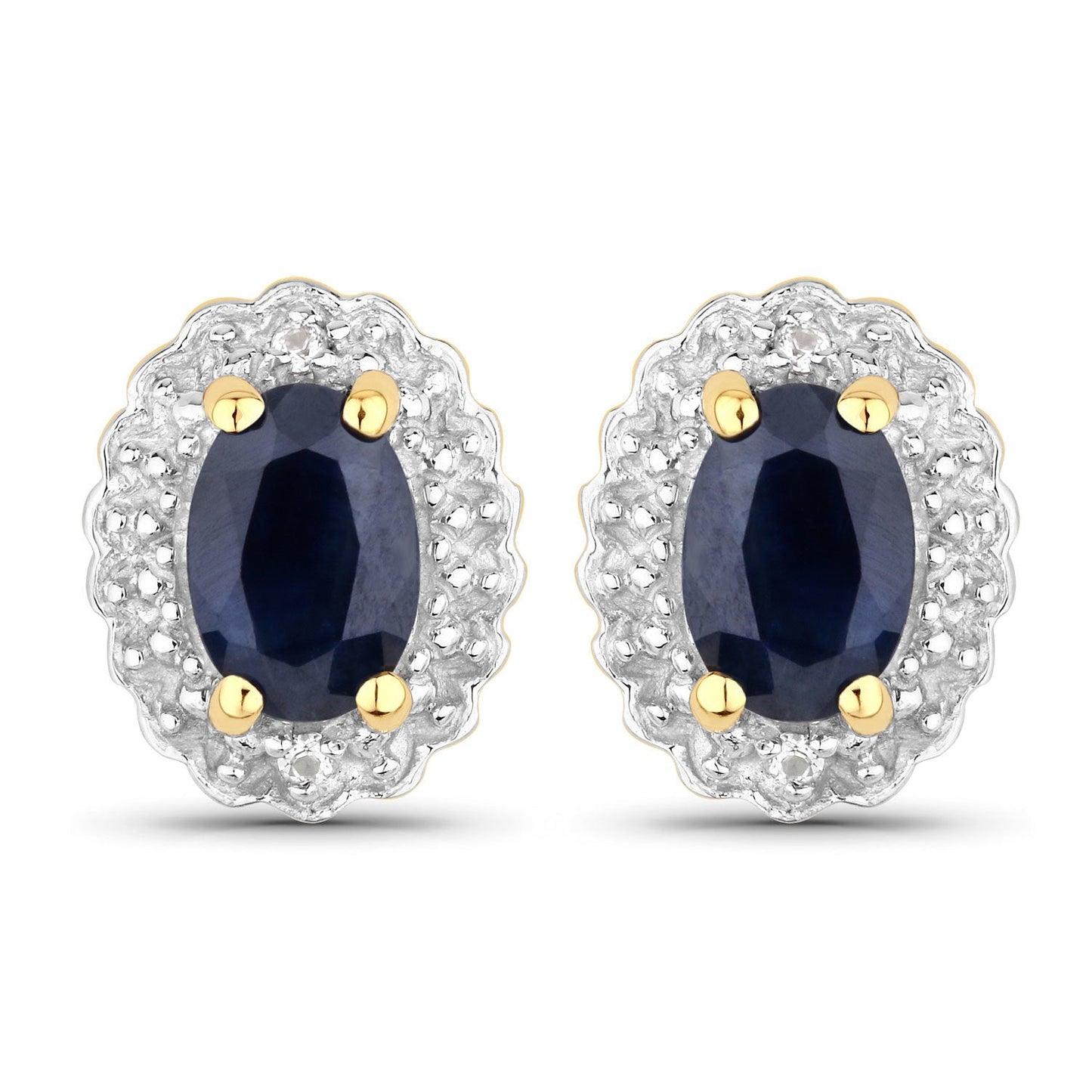 Ensemble de bijoux en saphir noir bleu et topaze blanche de 1,96 carat