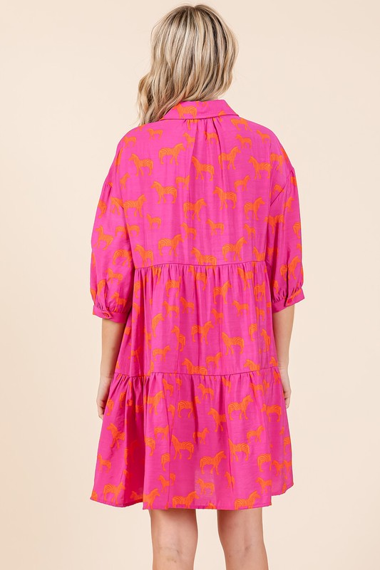 Vestido Mini de Botones con Estampado de Cebra para Mujeres