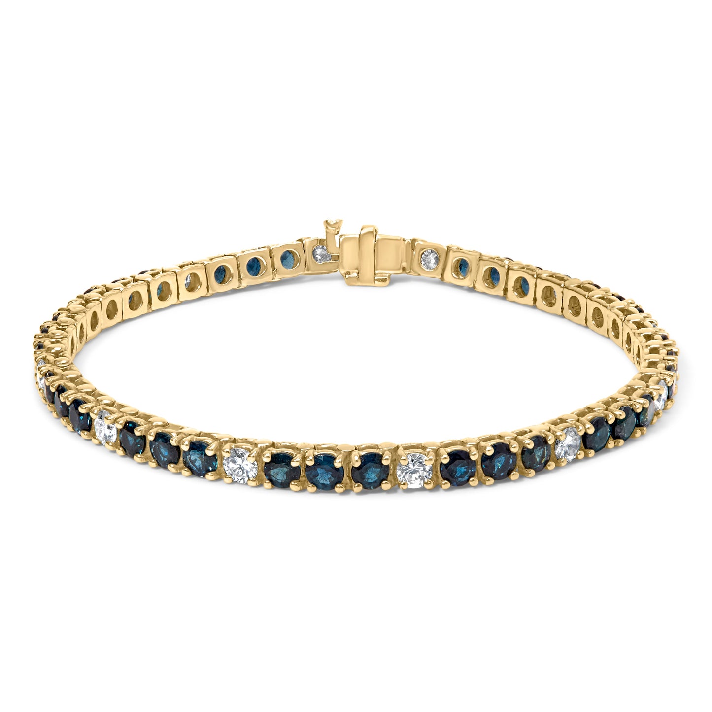 Bracelet de tennis en or jaune 18K avec diamants et saphirs bleus - 7 pouces