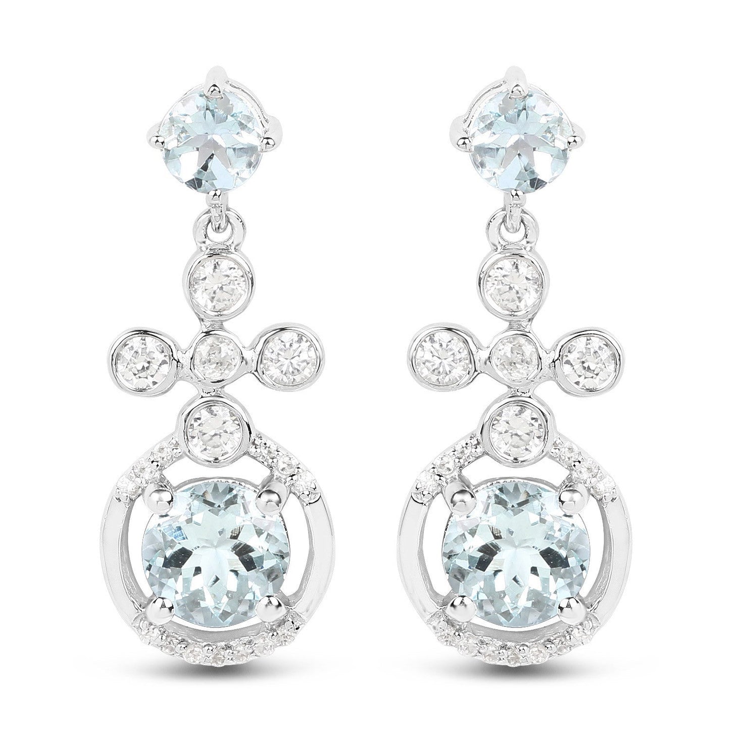 Boucles d'oreilles en aquamarine véritable et zircon blanc de 4,42 carats