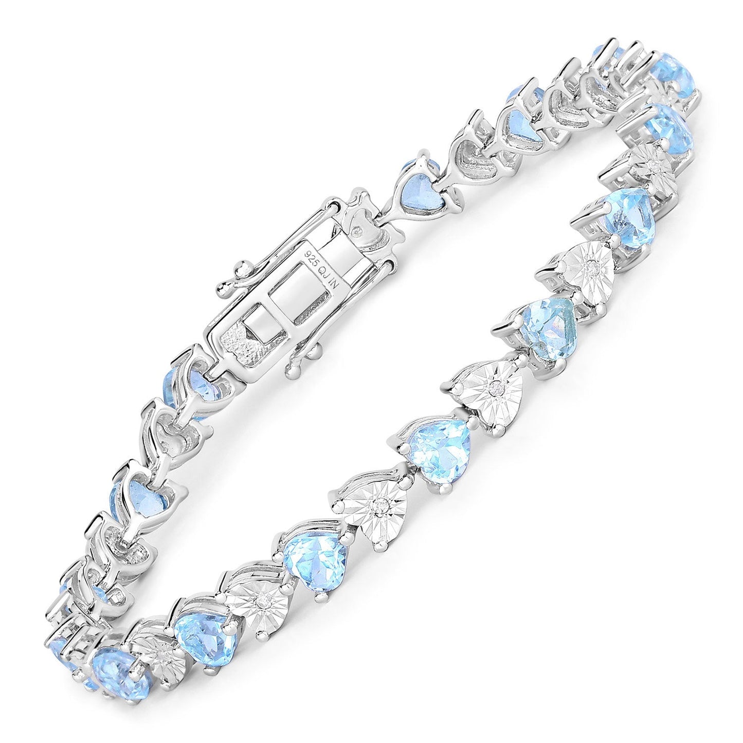 Elegant Blue Topaz and Diamond Sterling Silver Bracelet