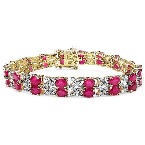 Bracelet en argent sterling plaqué or jaune 14K avec rubis et diamants