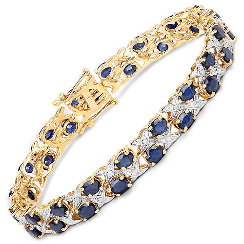 Bracelet en or jaune 14 carats plaqué, saphirs bleus et diamants