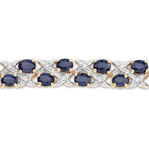 Bracelet en or jaune 14 carats plaqué, saphirs bleus et diamants