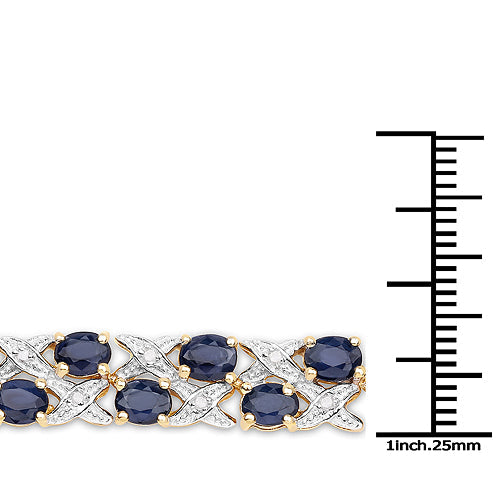 Bracelet en or jaune 14 carats plaqué, saphirs bleus et diamants
