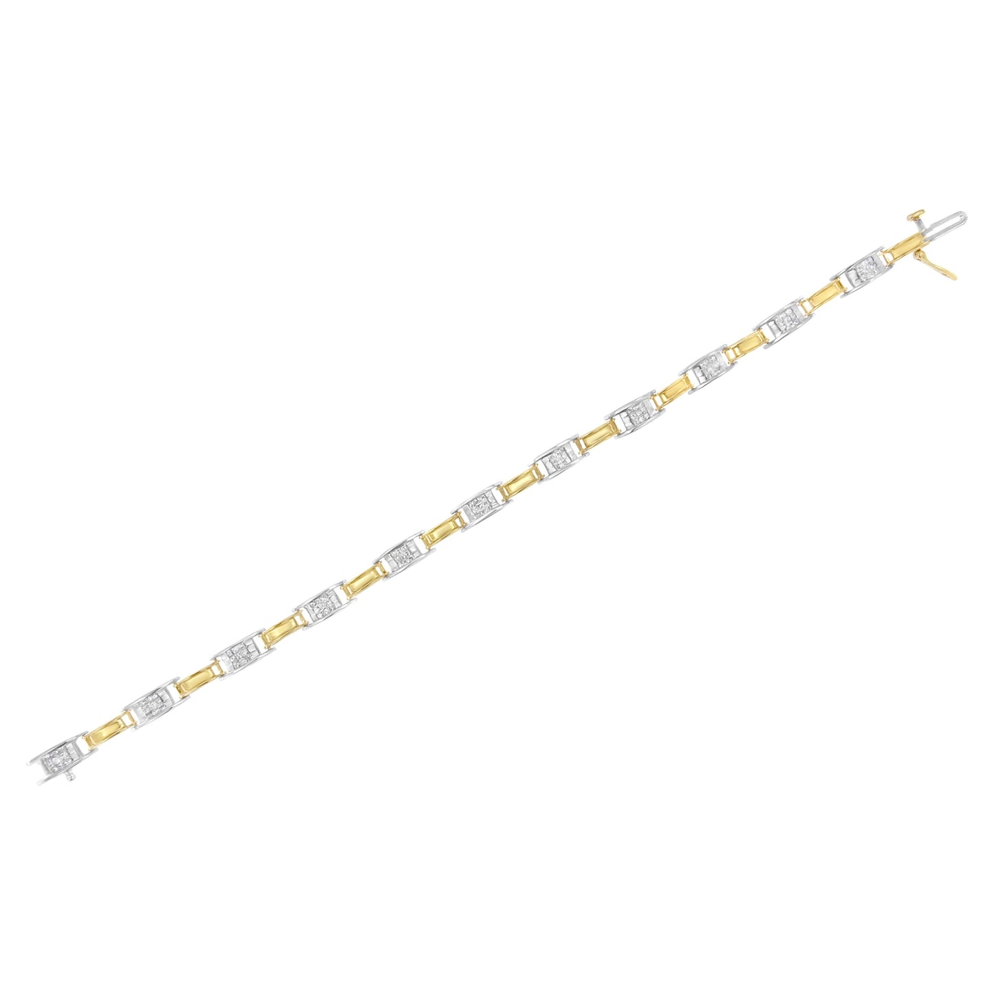 Pulsera de eslabones de diamantes en corte princesa de oro bicolor de 14K