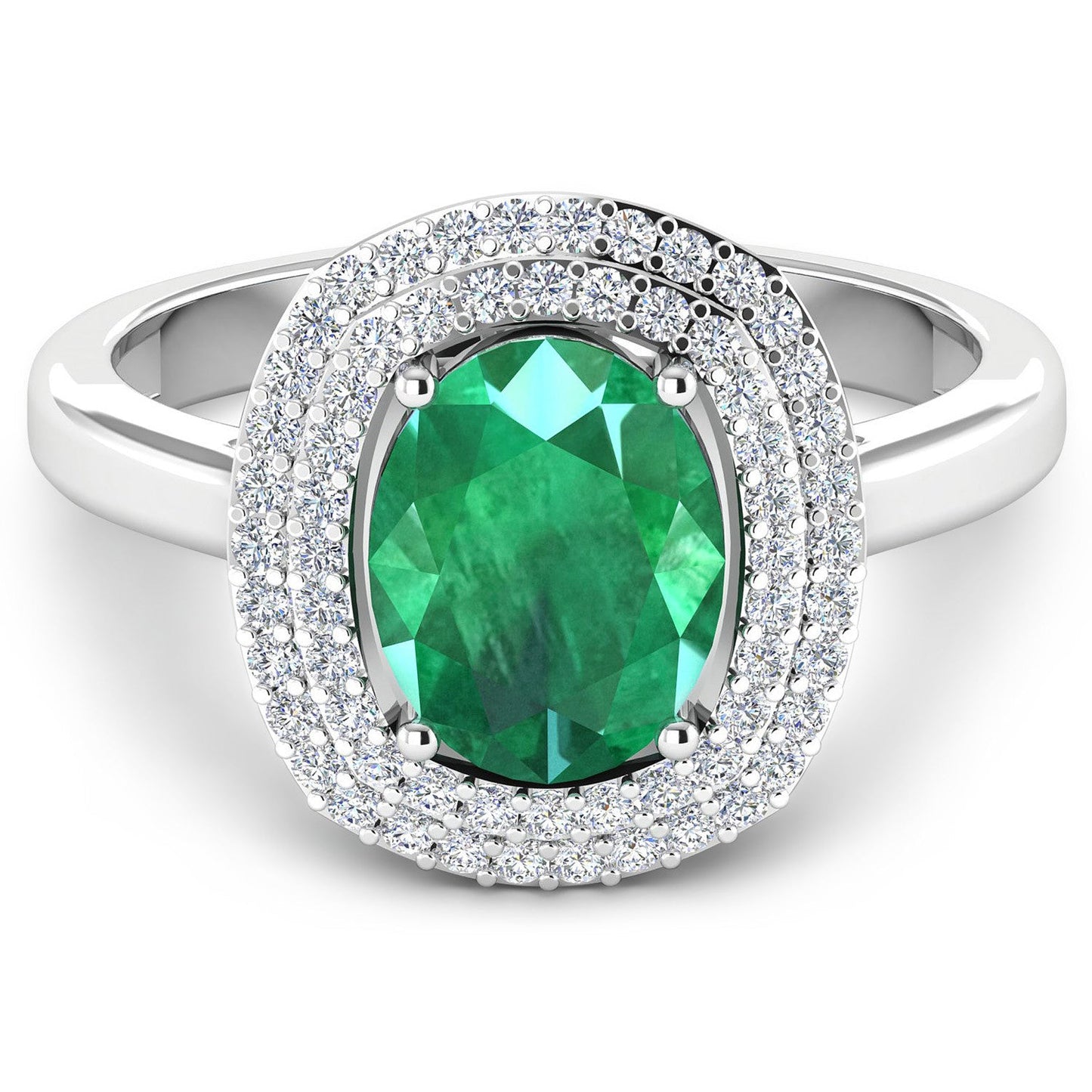 Anillo de Compromiso de Esmeralda Zambiana y Diamante de 1.97 Quilates en Oro Blanco de 14K