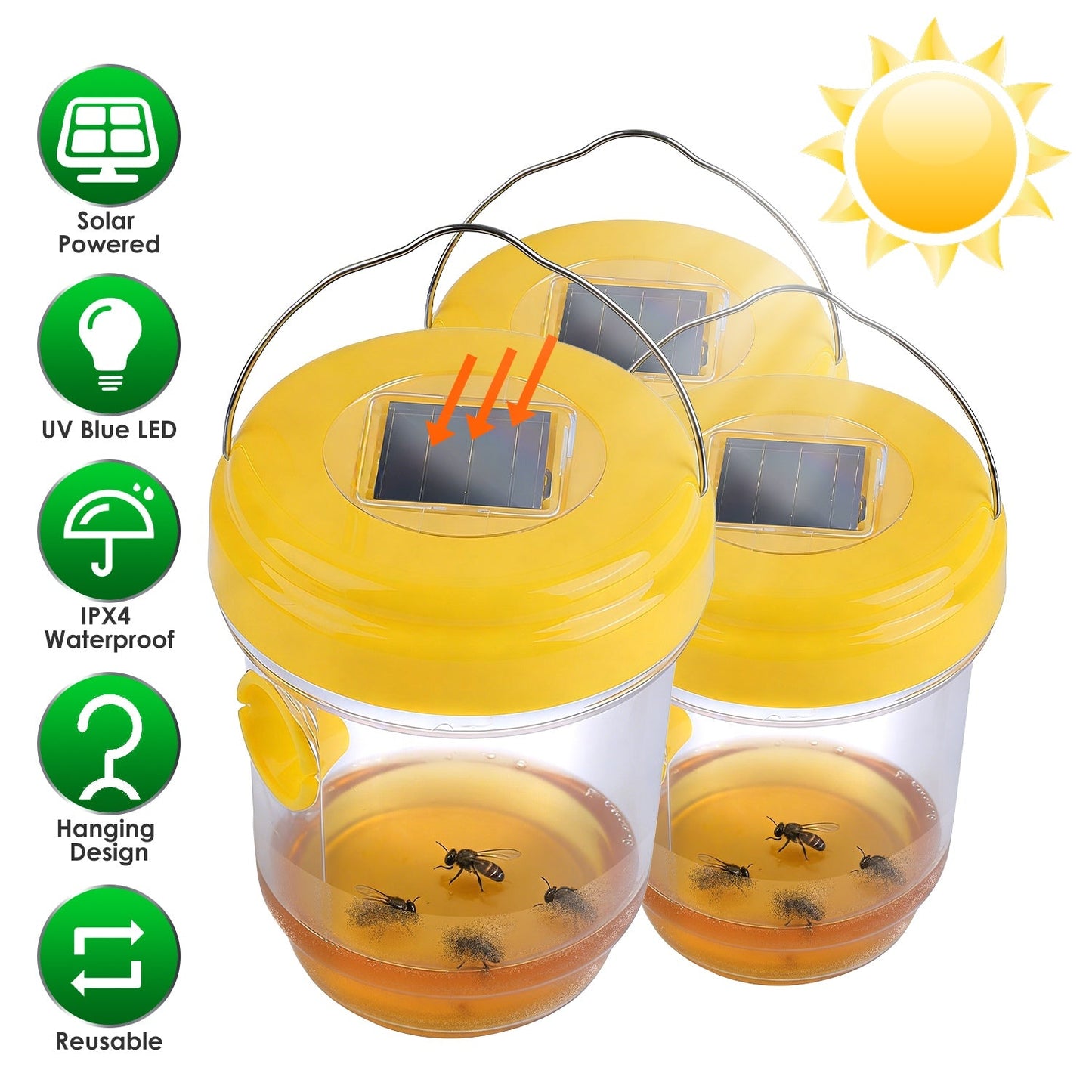 Trampas para Avispas Solares en Paquete de 3 con Luz UV para Control Efectivo de Insectos