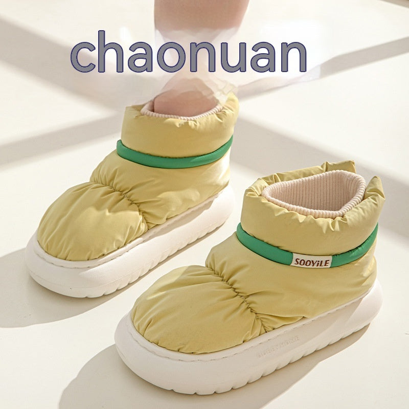Women's Ankle Wrap Cotton Slippers - Thick Sole & Non-Slip