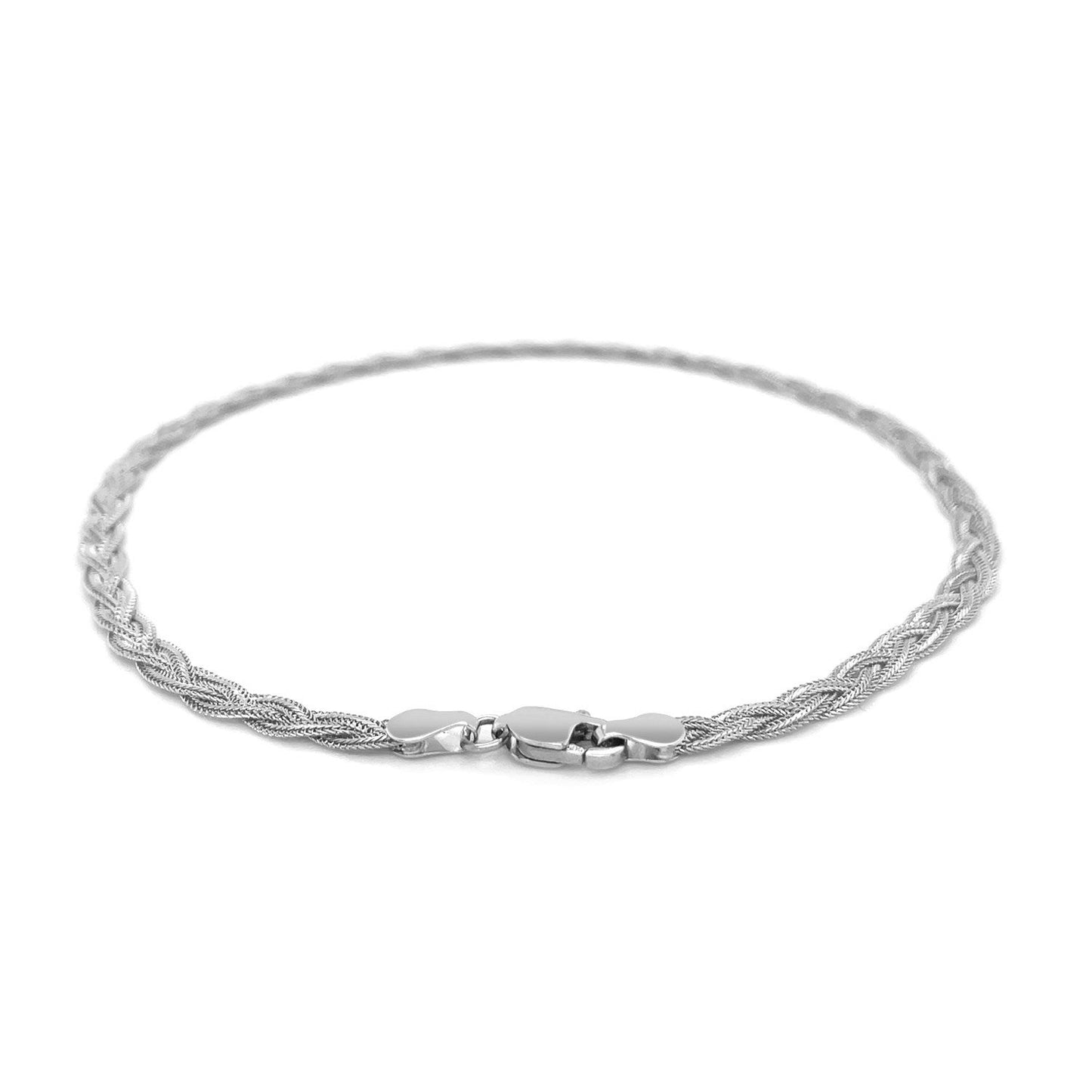 Bracelet de cheville en or blanc 14k tressé en forme de queue de renard - 3,5 mm