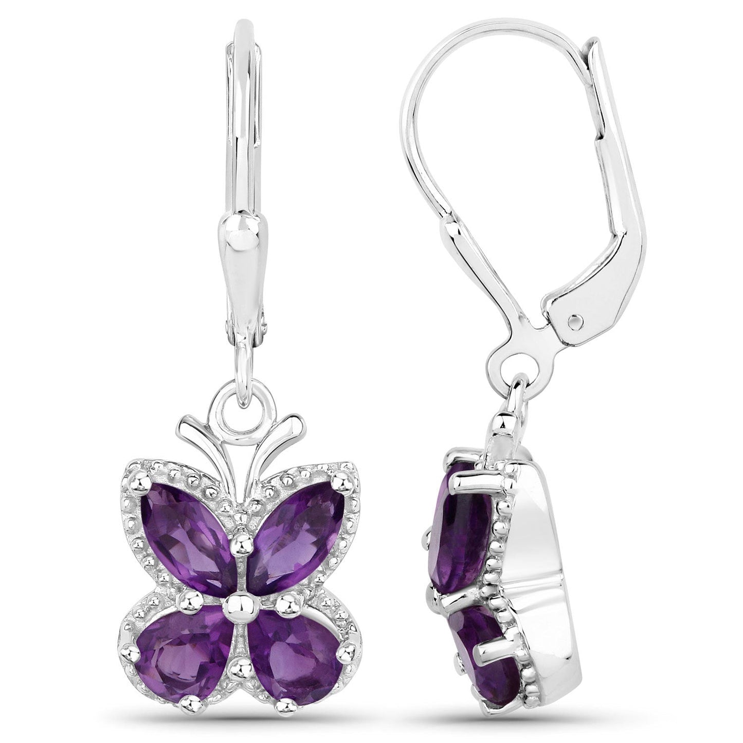 Pendientes de Amatista Genuina de 2.12 Quilates en Plata Esterlina .925