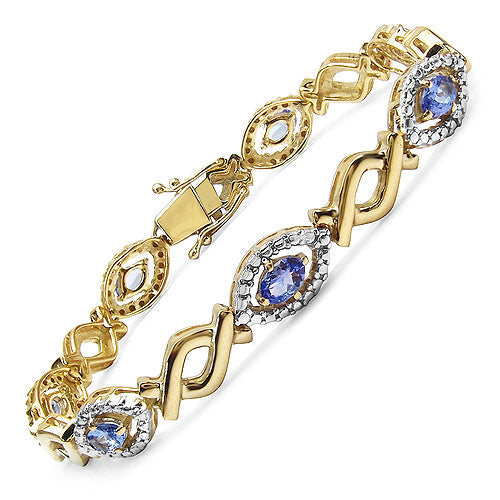 Bracelet de tennis en tanzanite plaqué or jaune 14K