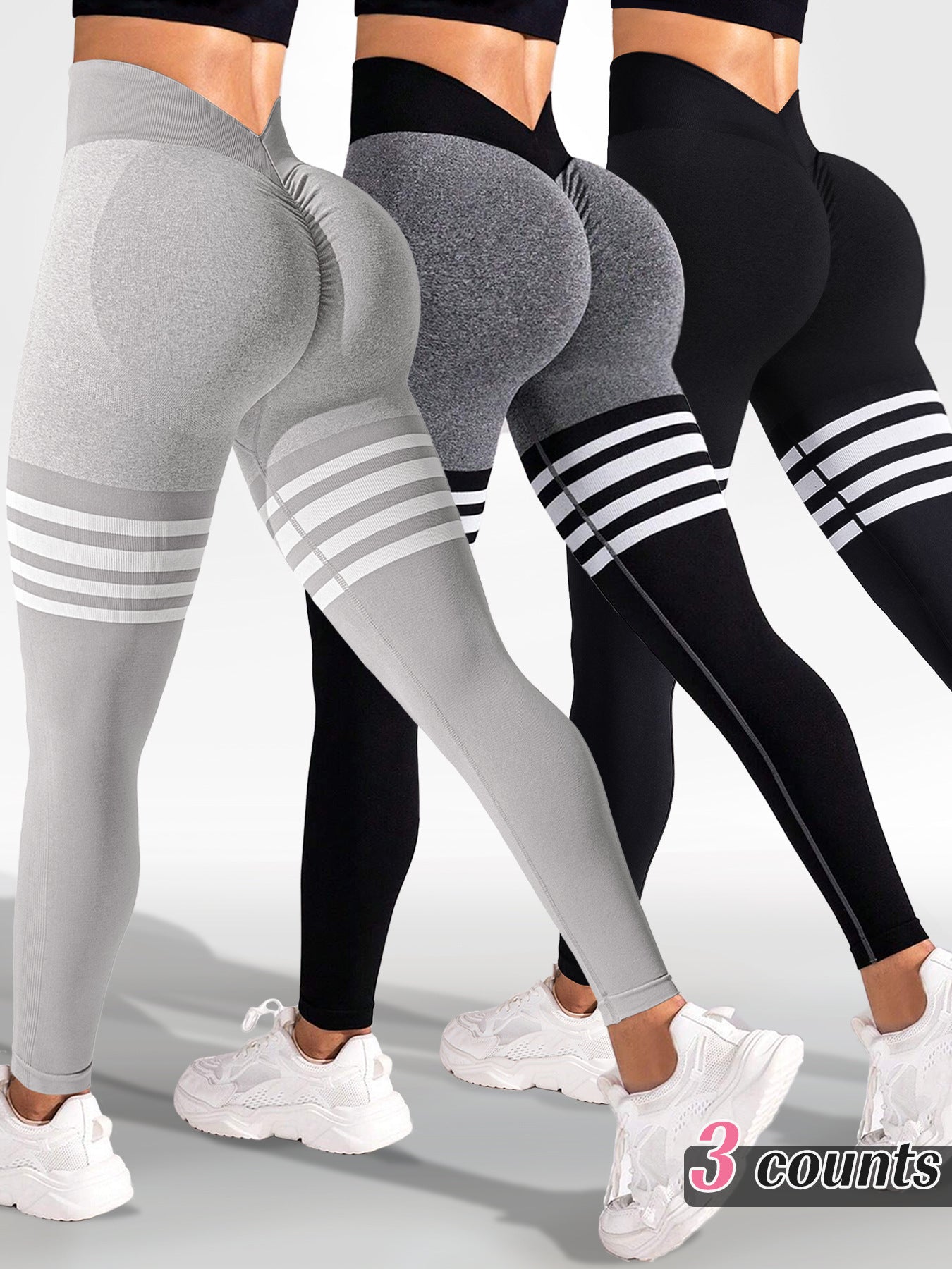 High Waist Striped Outdoor Sports Tights for Women