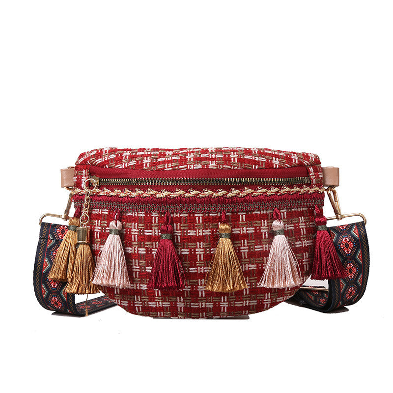 Bolso de Hombro Woven con Borlas para Viajes Casuales