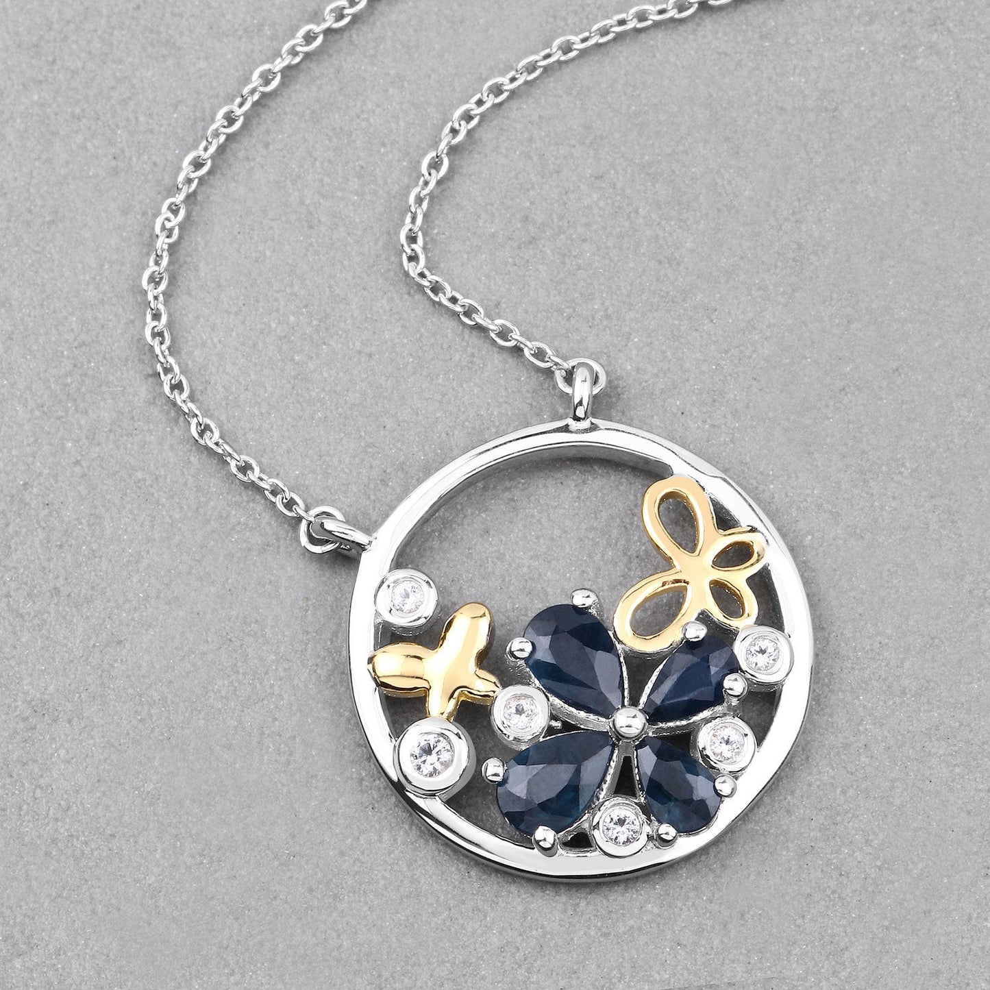 Pendentif en argent sterling avec saphir bleu de 1,41 carat et topaze blanche