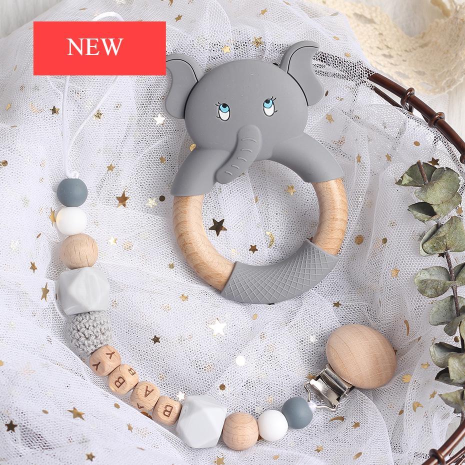 Clip de chupete de lujo moderno con colgante de elefante