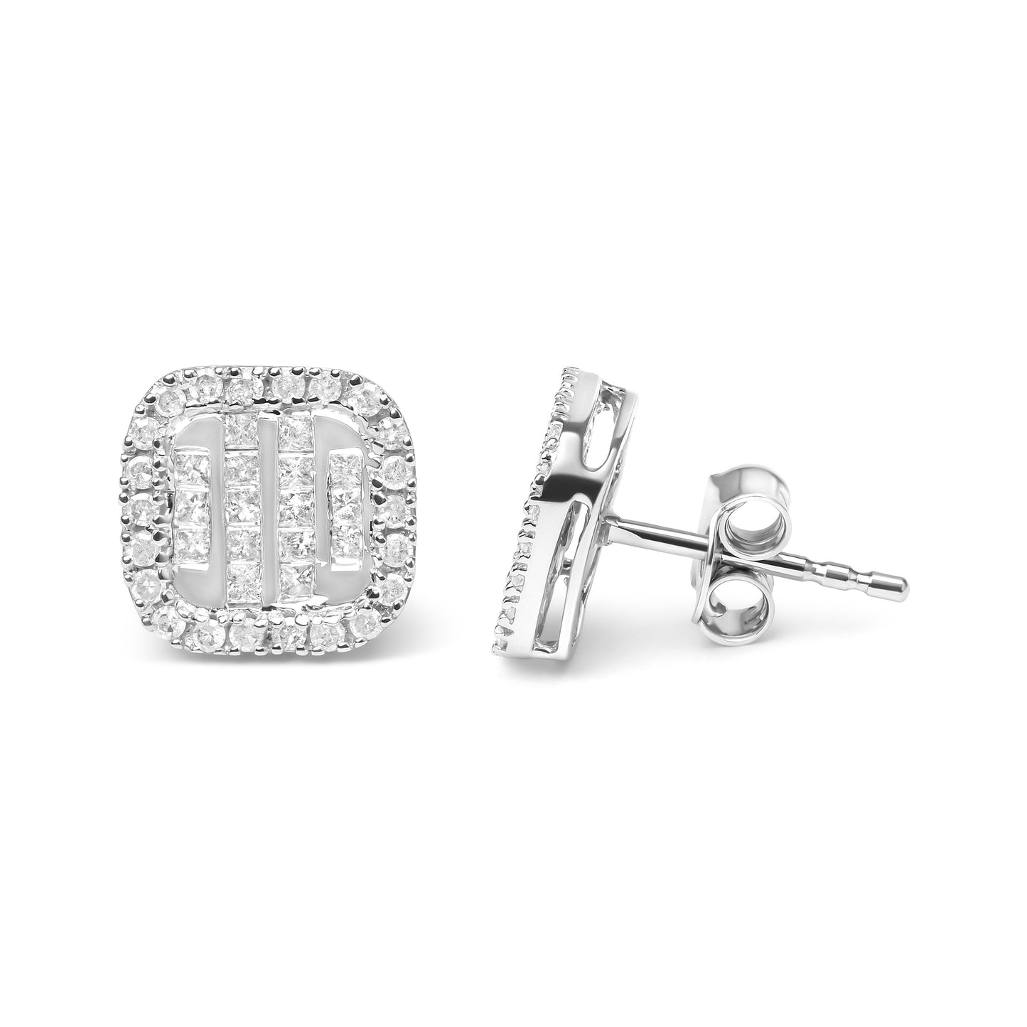 Boucles d'oreilles en or blanc 10K avec diamants en halo invisibles