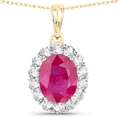2.56 Carat Genuine Burma Ruby and White Diamond Pendant in 18K Gold