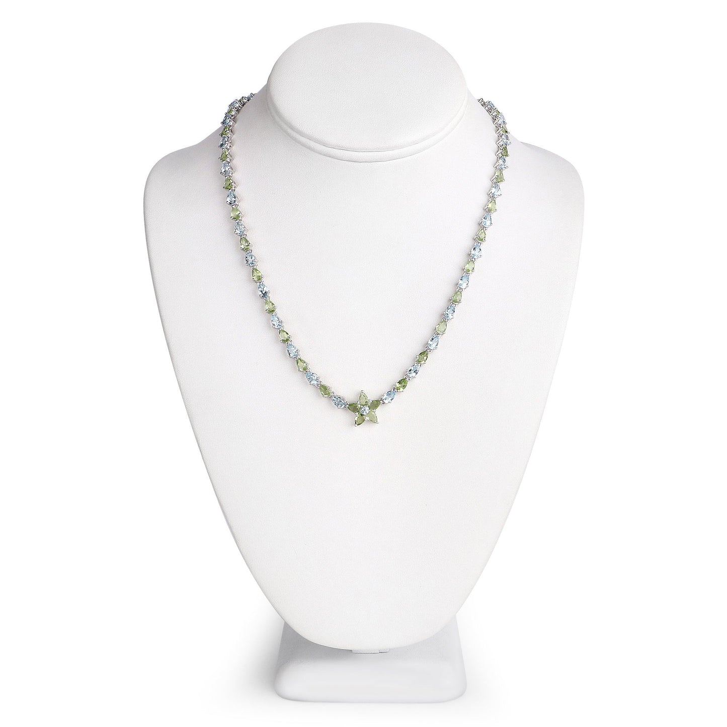 Collar de Topacio Azul y Peridoto Genuinos de 29.48 Quilates en Plata Esterlina