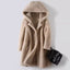 Women's Mid-Length Hooded Coat in Composite Leather and Fur