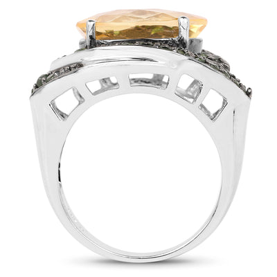 6.11 Carat Genuine Citrine & Chrome Diopside Sterling Silver Ring