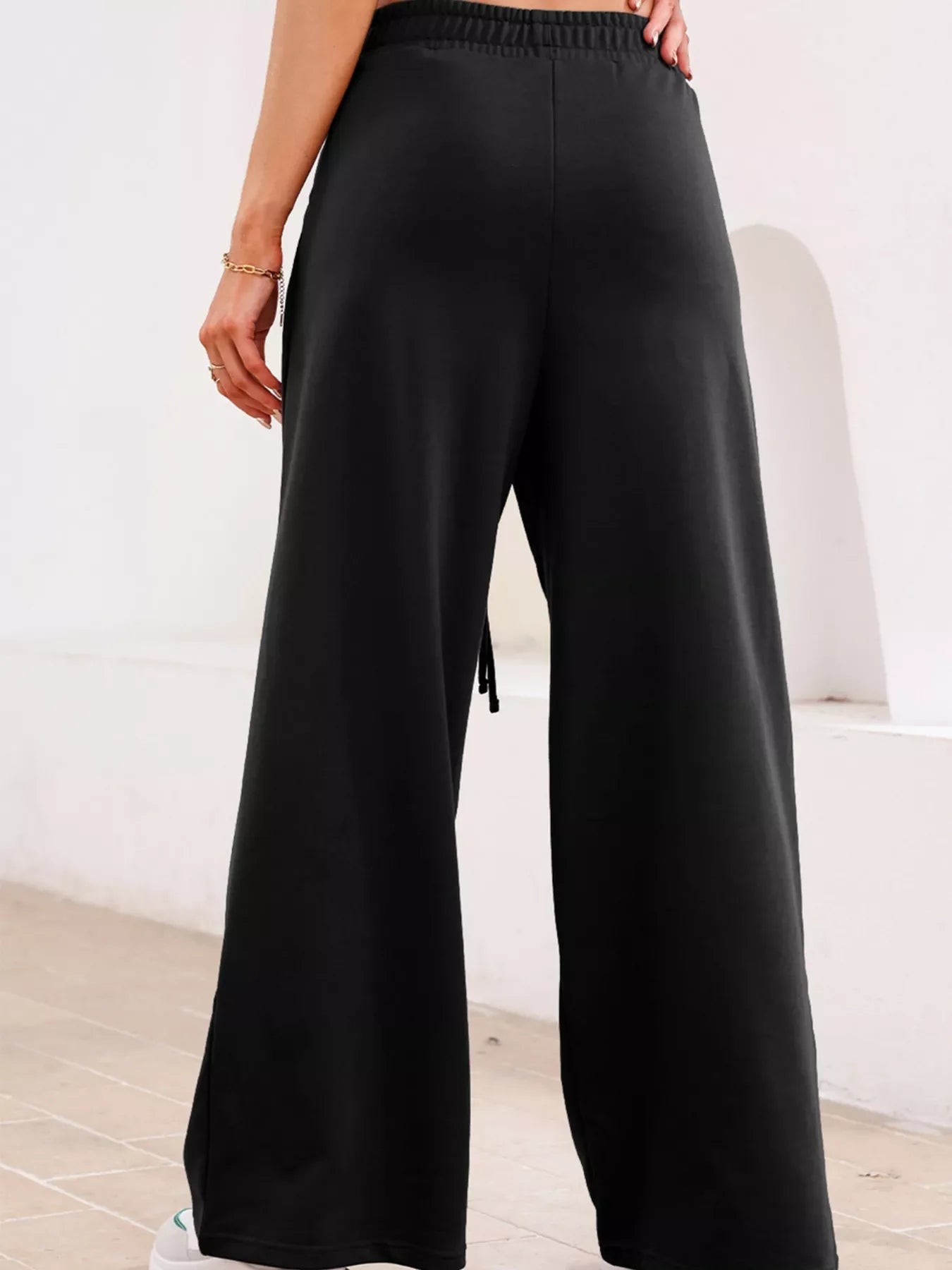 Pantalons de survêtement plissés à taille haute élastique à nouer