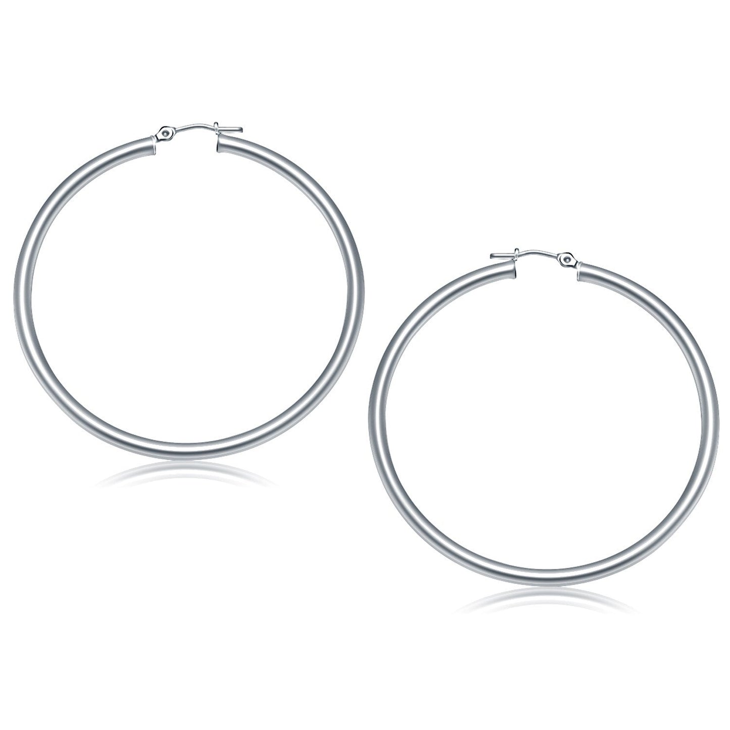 Aros de Aro Pulidos de Oro Blanco de 14k - 50 mm