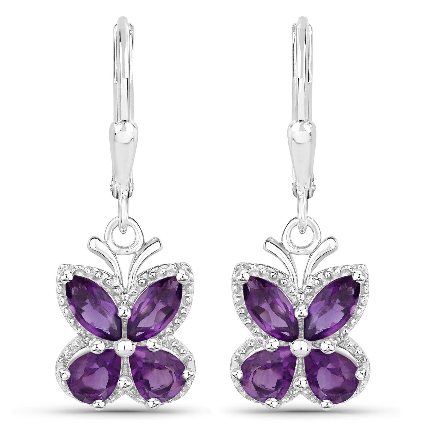 Pendientes de Amatista Genuina de 2.12 Quilates en Plata Esterlina .925