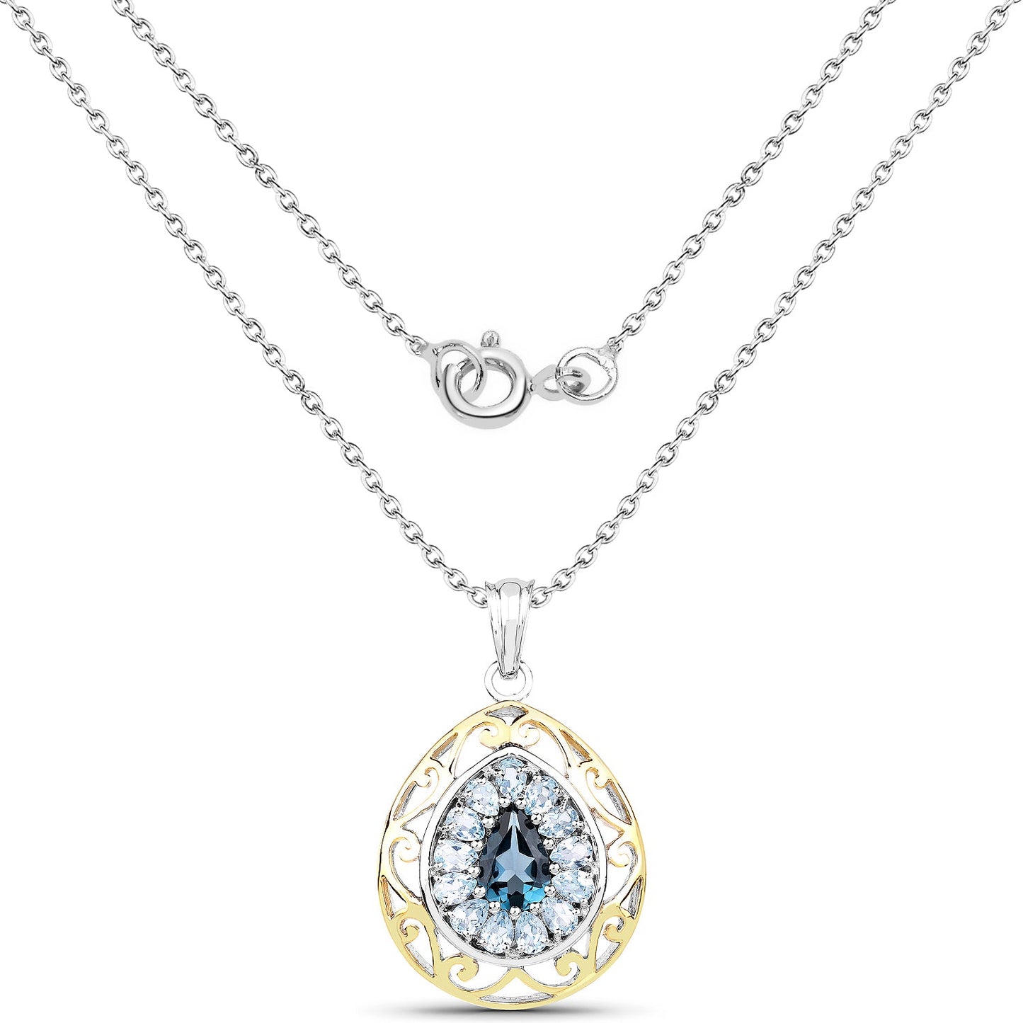 Pendentif en Topaze Bleue Plaqué Or Jaune 18K en Argent Sterling