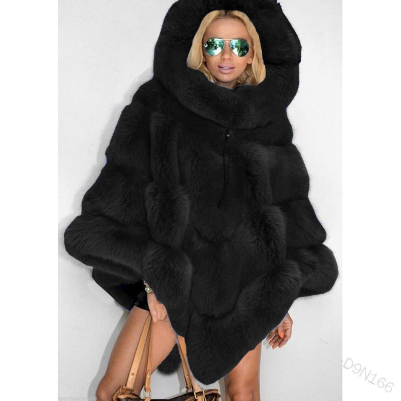 Elegant Hooded Faux Fur Patchwork Cape for Women