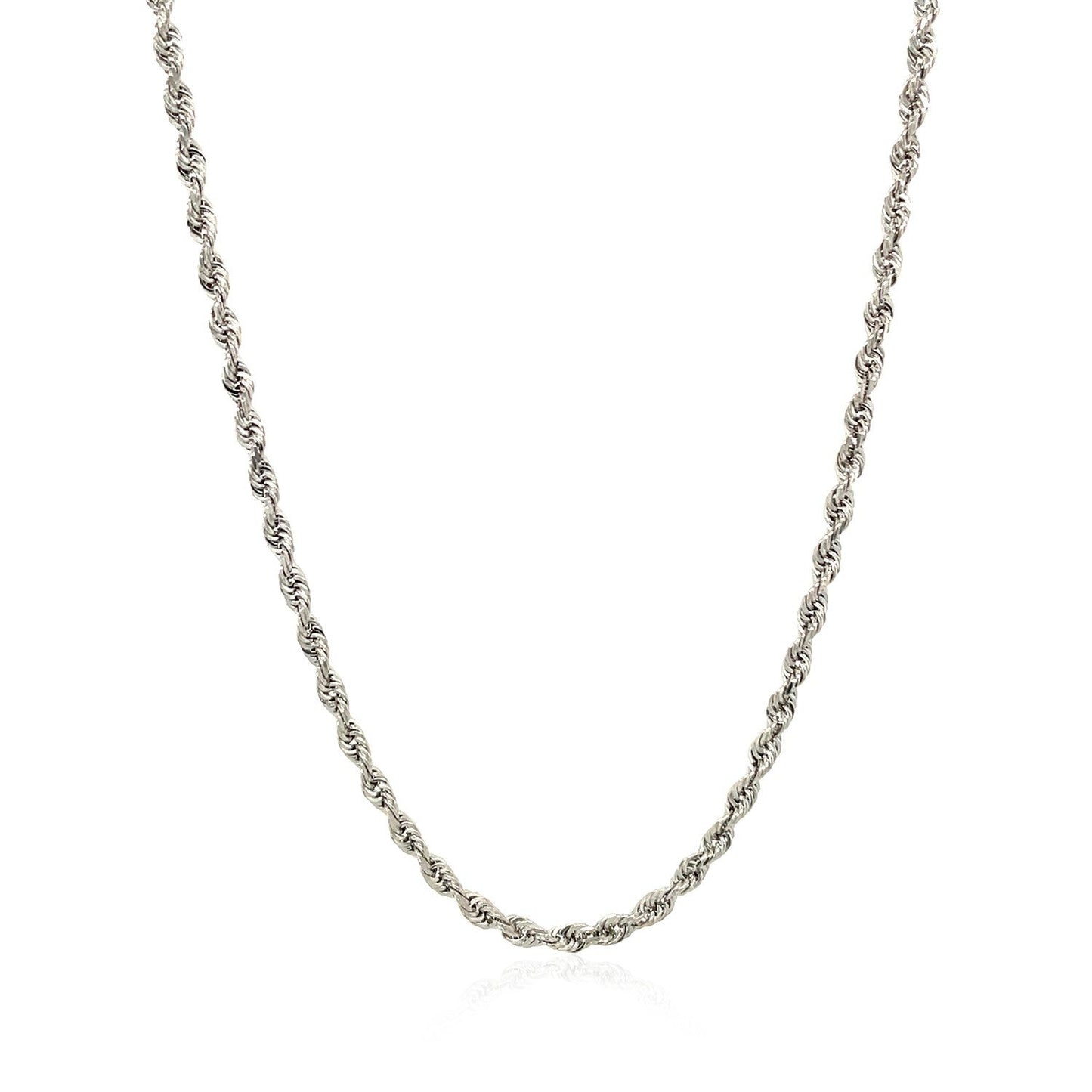 Cadena de cuerda de corte de diamante sólido de 14k y 2.5mm en oro blanco