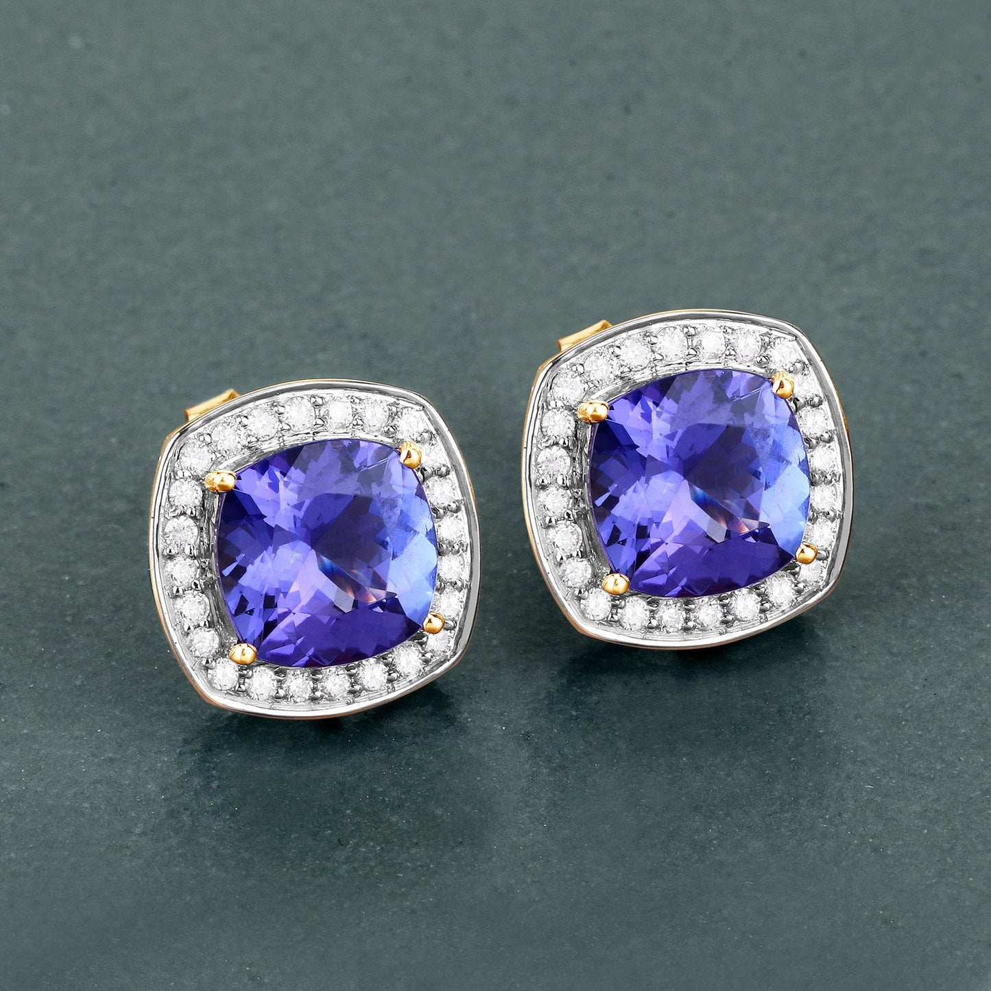 5.98 Carat Genuine Tanzanite and White Diamond Earrings in 14K Gold